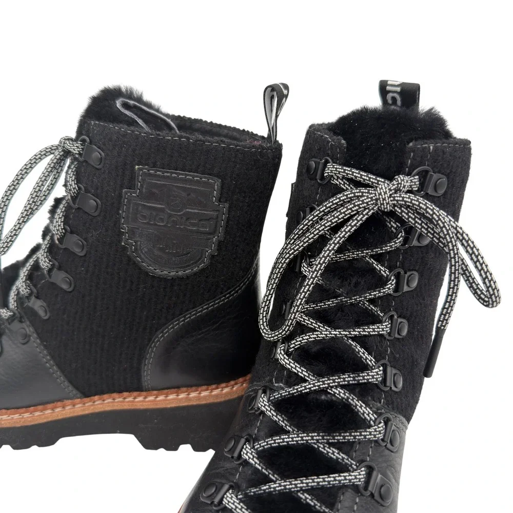 Bionica Darlene All-Weather Black Leather Wool Hiker Boots NWOT Fits 7–7.5‎